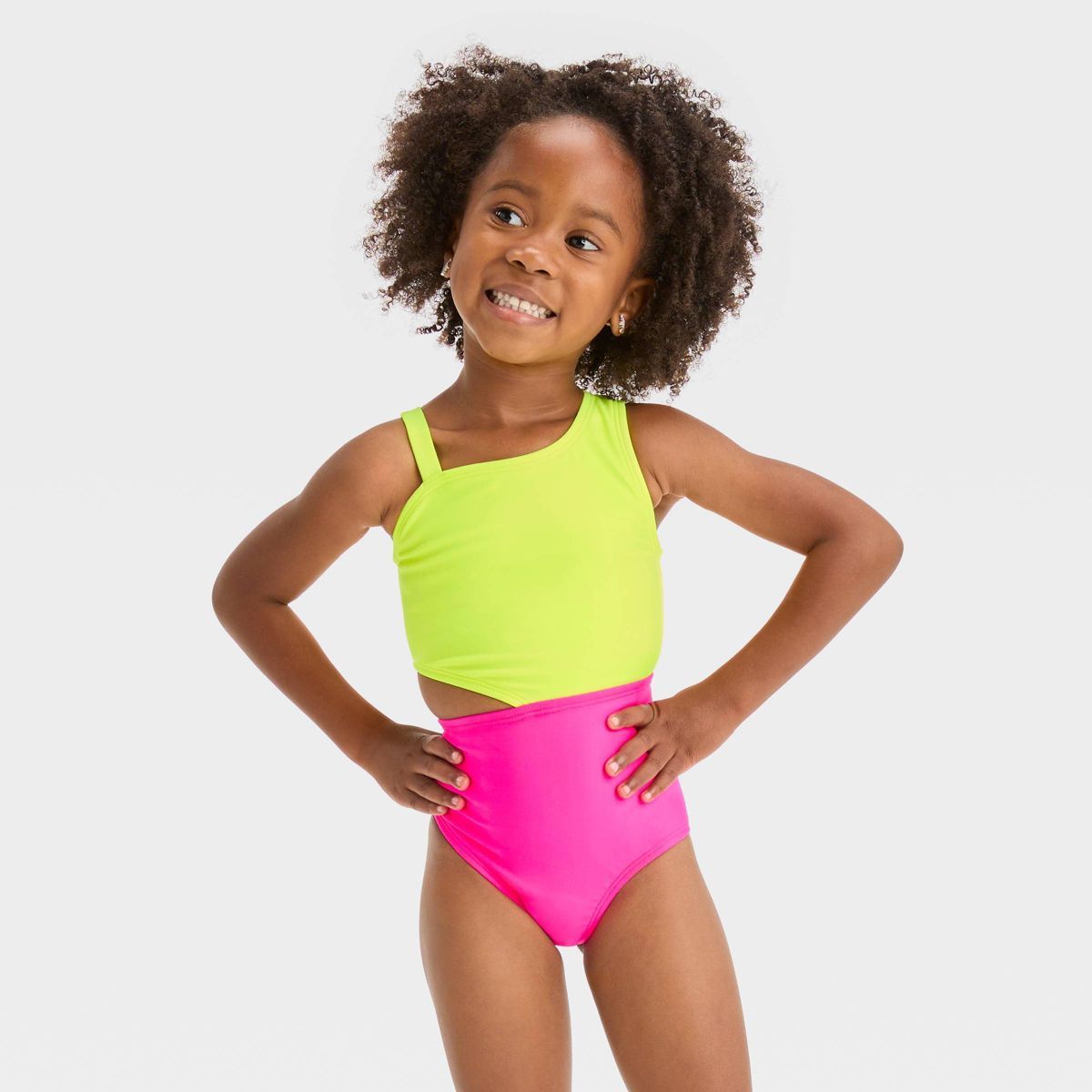 Toddler Girls' Colorblock One Piece Swimsuit - Cat & Jack™ Yellow 3T | Target