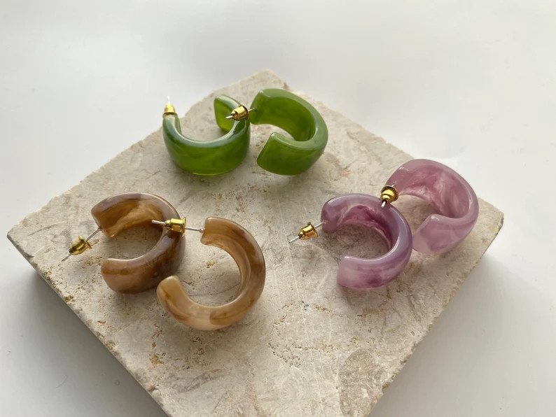 Color Acetate Acrylic Cuff Hoop Earrings , Small Chunky Open Hoops Earrings, Gift for Her, Colore... | Etsy (US)