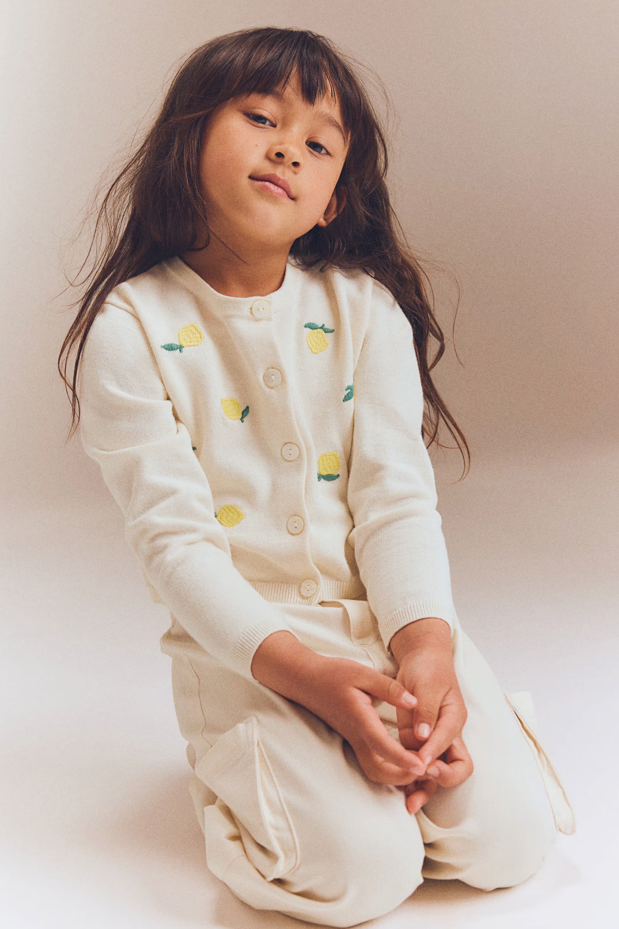 Cotton Cardigan - Round Neck - Long sleeve - White/lemons - Kids | H&M US | H&M (US + CA)