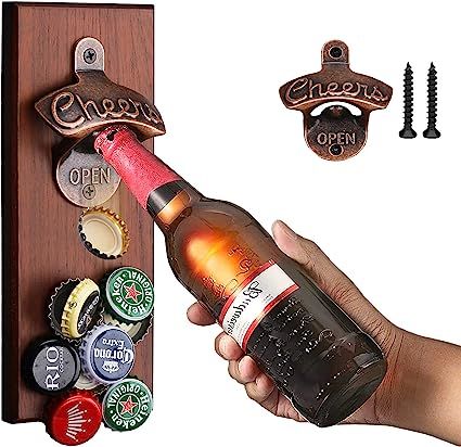 Wall Mounted Magnetic Bottle Opener, Beer Bottle Opener with Cap Auto-Catch Beer Unique Gifts for... | Amazon (US)