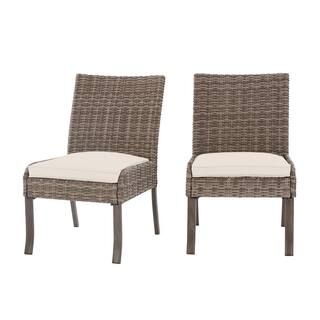 Hampton Bay Windsor Brown Wicker Outdoor Patio Stationary Armless Dining Chair with CushionGuard ... | The Home Depot