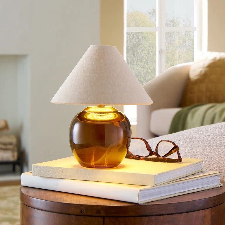 Better Homes & Gardens 8.5" Amber Glass Rechargeable LED Portable Lamp with Dimmable Touch Sensor | Walmart (US)