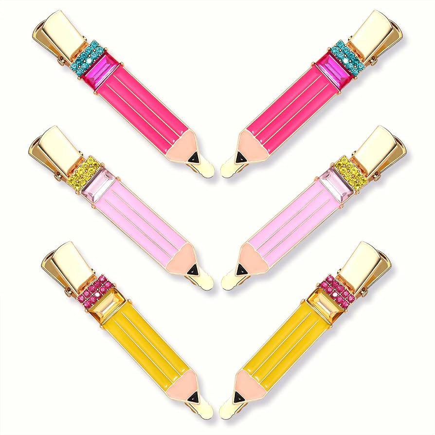 6 Pack Teacher Hair Clips Funny Pencil Hair Clips Teacher Appreaction Gifts Back To Shool Hair Accessories for Teachers Student (Pencil) | Amazon (US)