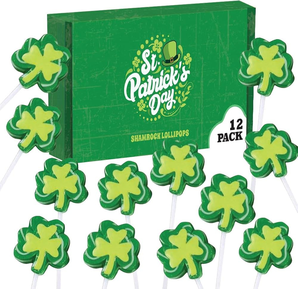 12 Shamrock Lollipops - St Patricks Day Candy and Party Favors - Irish Candy | Amazon (US)