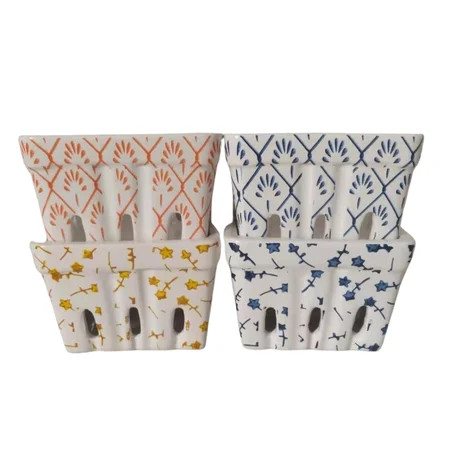 First of a Kind Stoneware Berry Baskets - Set of 4 Berry Containers Bowl - Textured Design - 4.25 In | Walmart (US)