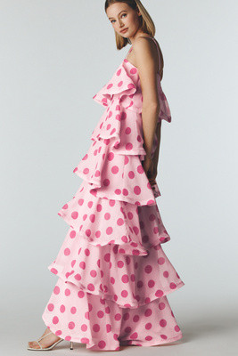 Elliatt Square-Neck Tiered Ruffle Midi Dress | Anthropologie (US)