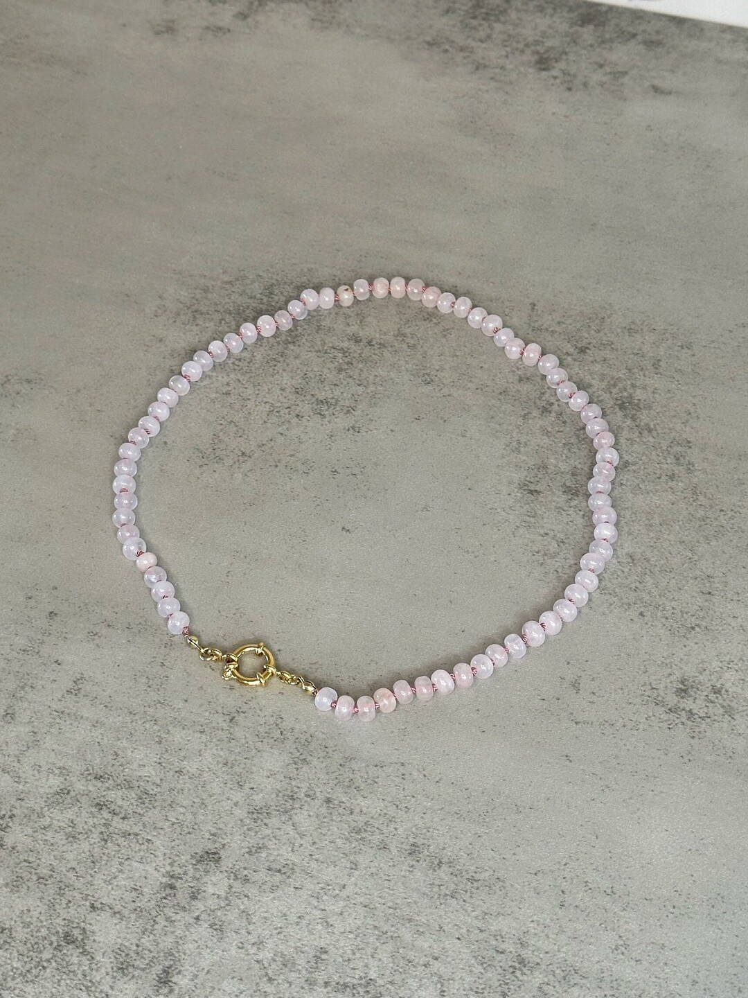 Gemstone Hand-knotted Silk Necklace With Gold Filled Hardware / Rose Quartz Smooth Rondelle Gemst... | Etsy (US)