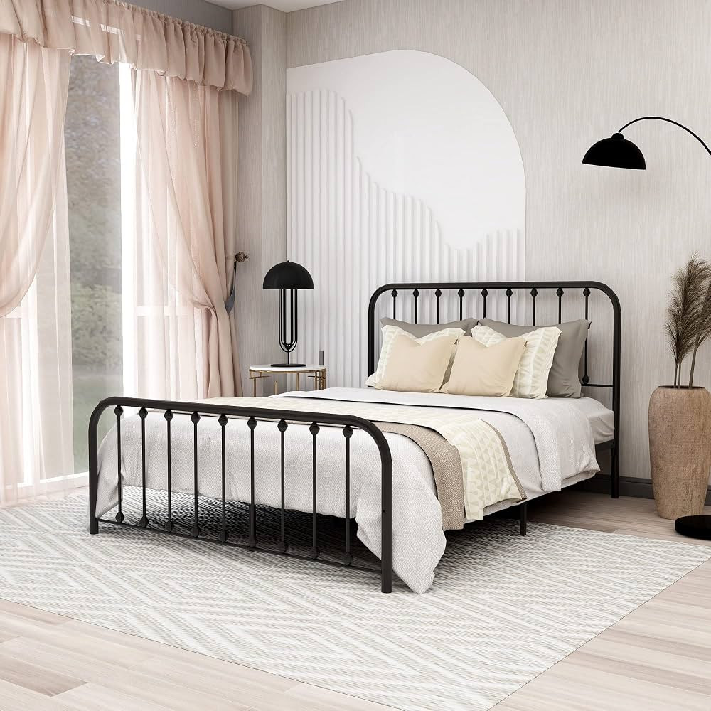 RYR Metal Platform Queen Size Bed Frame with Headboard Footboard,Sturdy Steel Slat Support No Box Sp | Amazon (US)