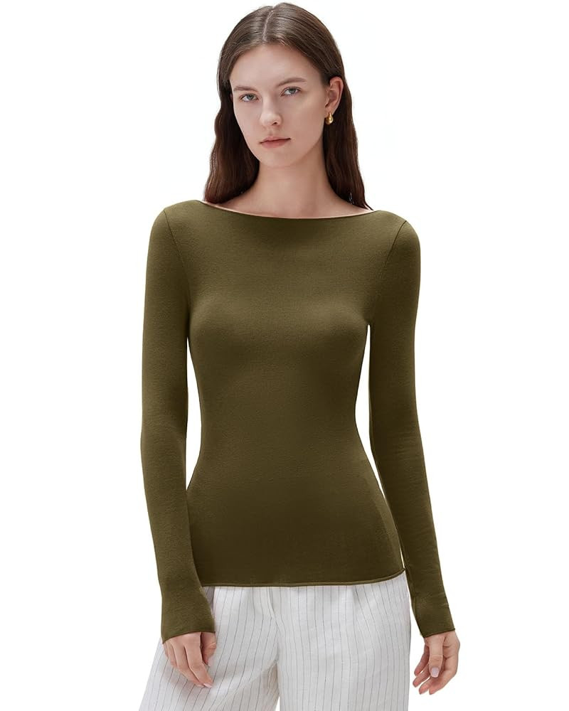 SUUKSESS Cloud Cashmere Women Boat Neck Fitted Long Sleeve Shirt Basic Knit Tops | Amazon (US)