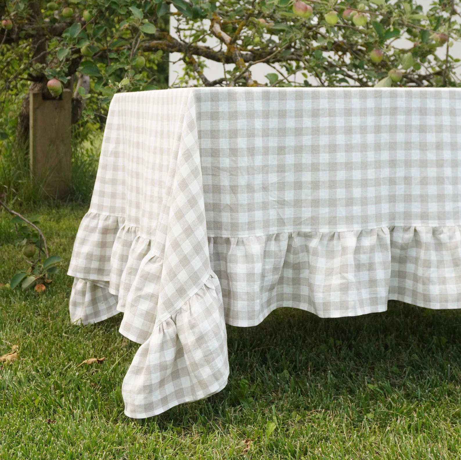 Natural linen tablecloth with ruffles. Farmhouse linen tablecloth. Shabby chic table decor. Flax ... | Etsy (Global)