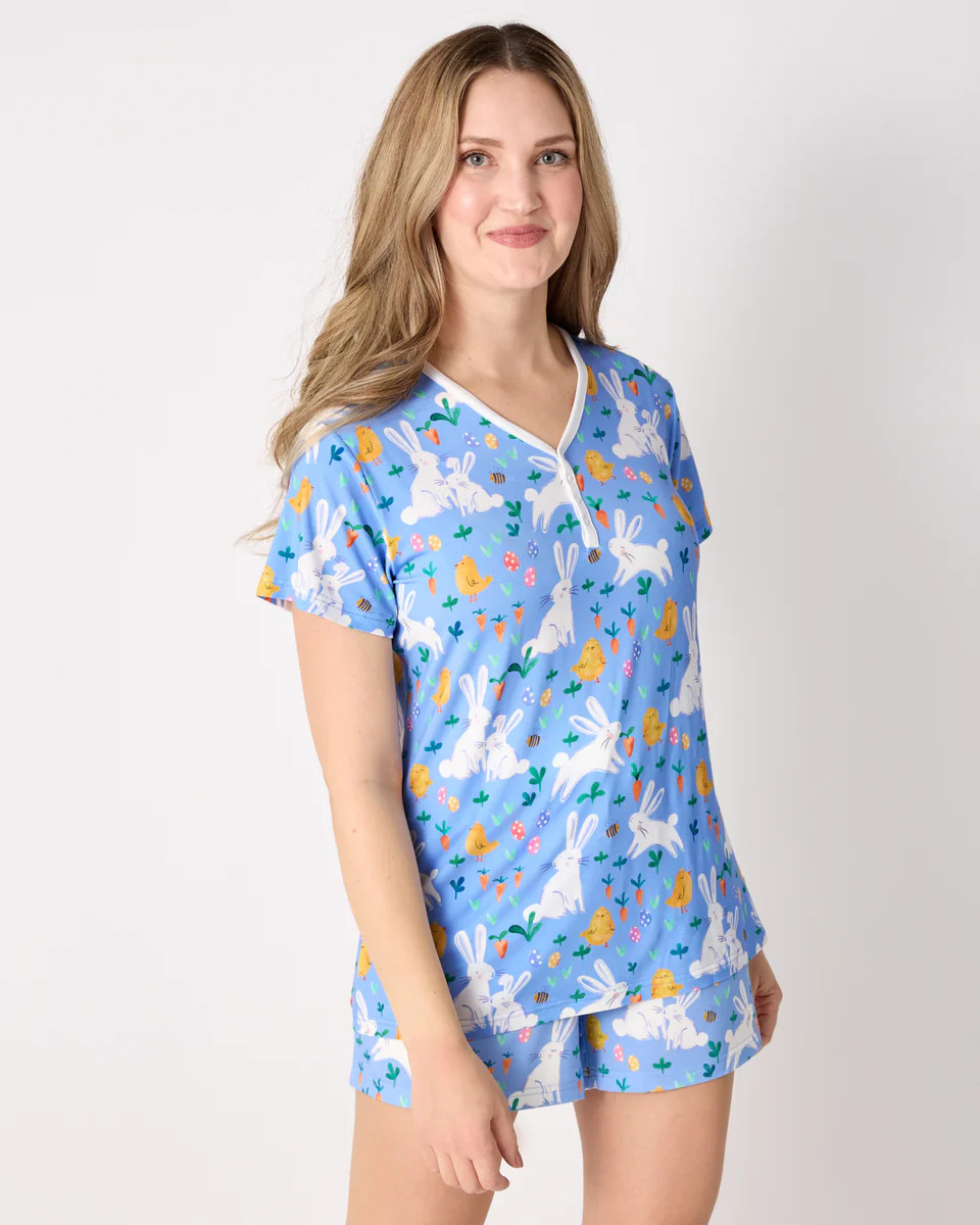 Bunny Patch Women's Short Sleeve Pajama Top | Little Sleepies