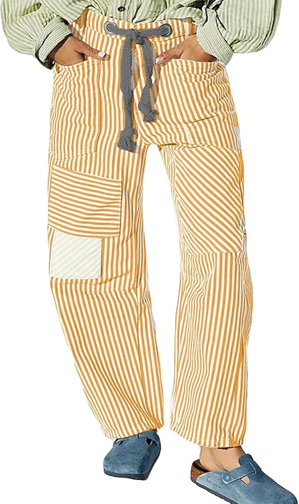 yoeasy Womens Baggy Wide Leg Barrel Jeans Striped Drawstring High Waist Casual Boyfriend Y2k Deni... | Amazon (US)