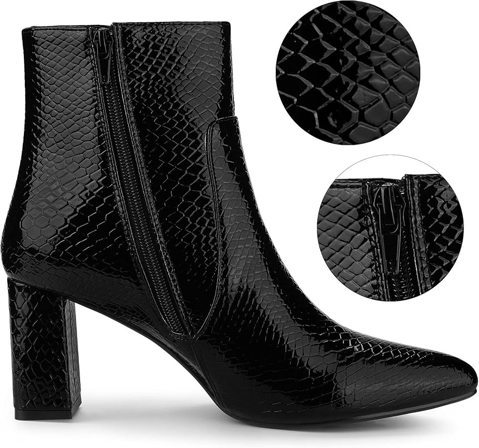 Allegra K Women's Snakeskin Print Boots Halloween Costumes Chunky High Heels Ankle Boots | Amazon (US)