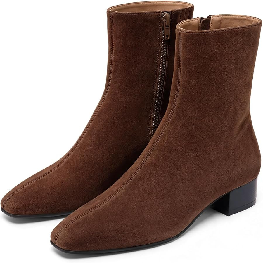 Coutgo Womens Ankle Boots Chunky Low Heel Square Toe Zipper Dress Booties | Amazon (US)