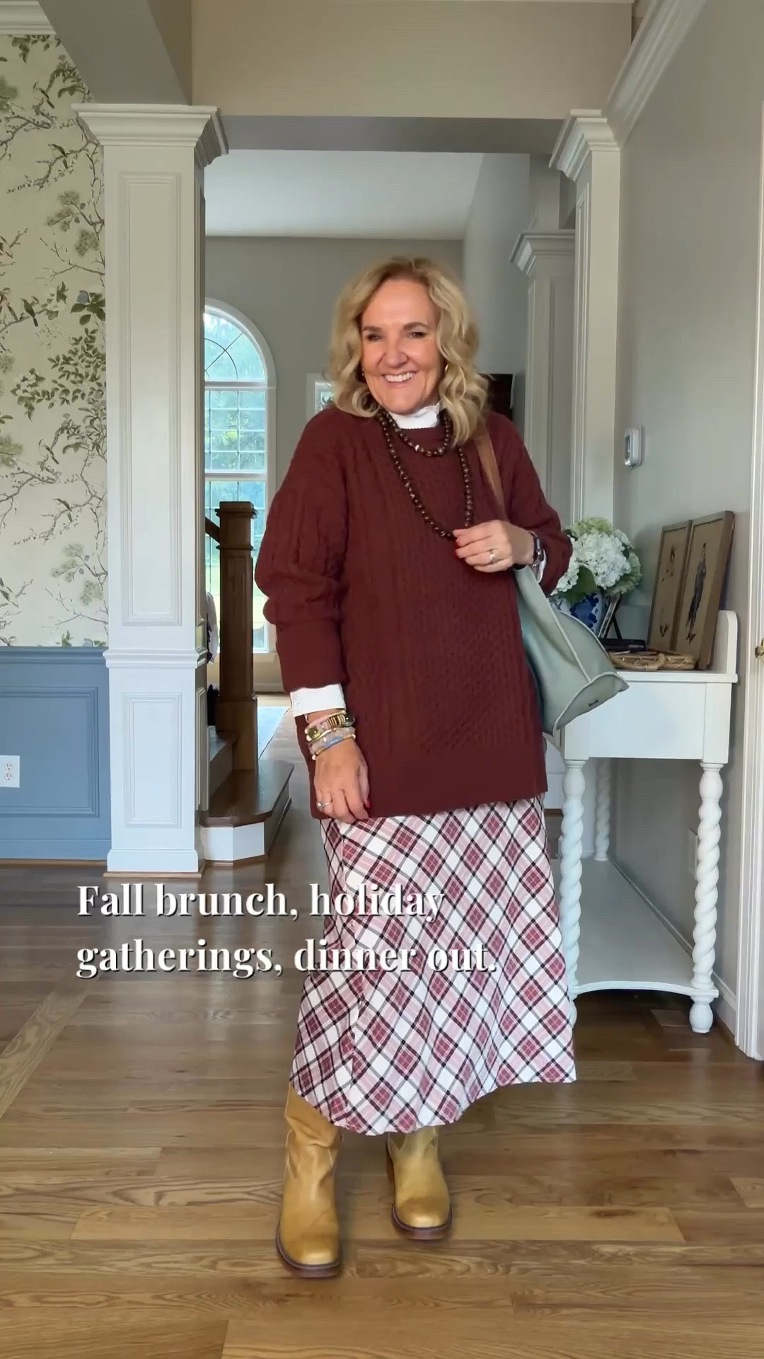 I didn’t expect to like these two together quite as much as I do. I’m wearing a medium in both the sweater and skirt, and there’s something about that burgundy and plaid combination that just feels right for fall.

#LTKootd #LTKgrwm #LTKOver40