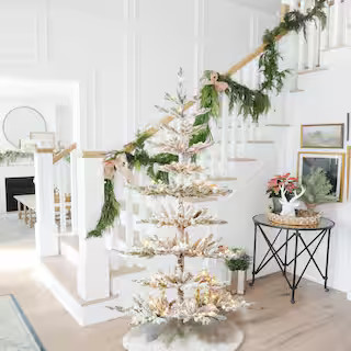 6 ft. Deluxe Pre-Lit Flocked Pine Artificial Christmas Tree with 300 LED Light Bulbs | The Home Depot