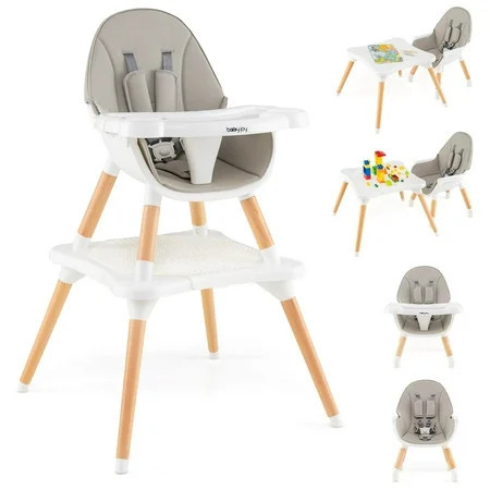 Costway 6-in-1 Baby High Chair Infant Wooden Convertible Chair with Building Block Table Gray | Walmart (US)