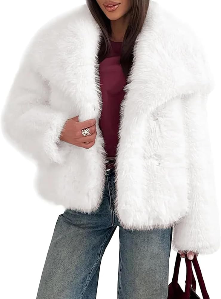 COZYPOIN Womens Faux Fur Jacket Fluffy Fur Coat Cropped Long Sleeve Lapel Button Down Fuzzy Winte... | Amazon (US)
