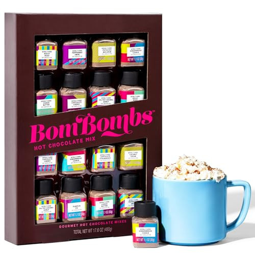 BomBombs, Hot Chocolate Mix Gift Set in Mini Bottles, Flavors Include Rocky Road, Pumpkin Pie, Chocolate Cherry, Peppermint Swirl, Salted Caramel Donut & More, Sampler Set of 16 | Amazon (US)