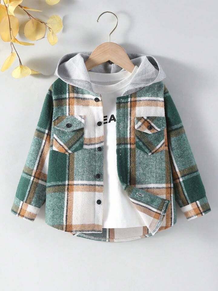 SHEIN Young Boy Plaid Print Hooded Coat Without Tee | SHEIN