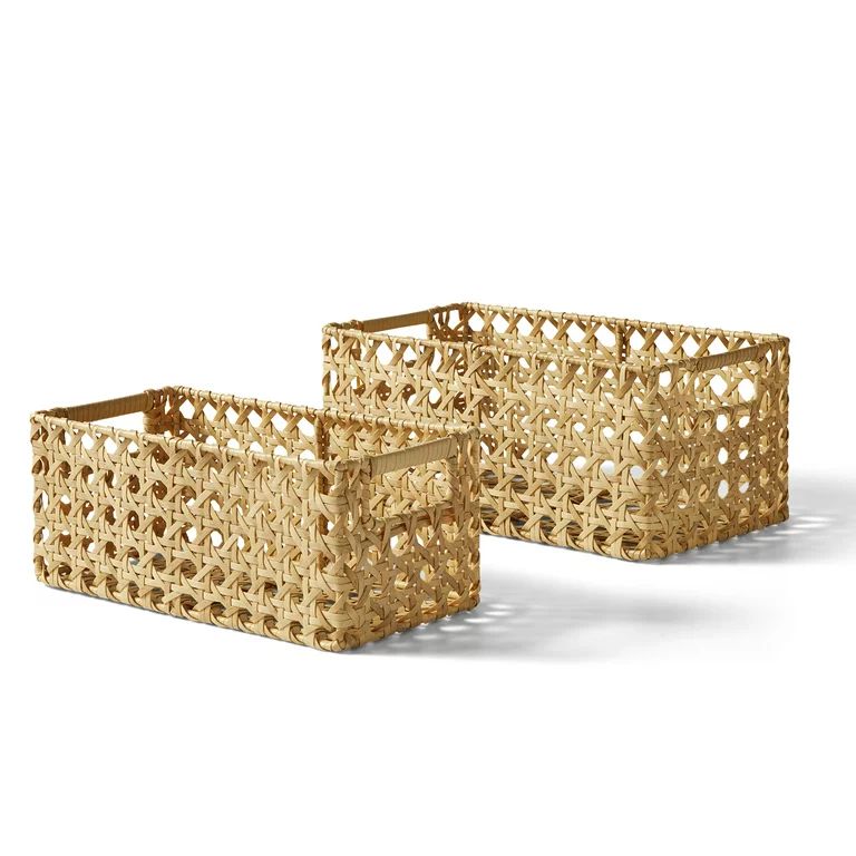 Better Homes & Gardens Natural Cane Weave Basket Set, 2-Piece - Walmart.com | Walmart (US)