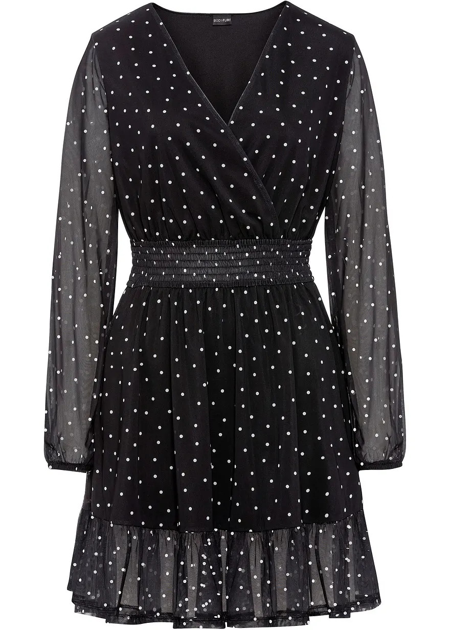 Elegantes Kleid mit Volants und Gummibund - schwarz, Regul\u00e4r | Bonprix DE