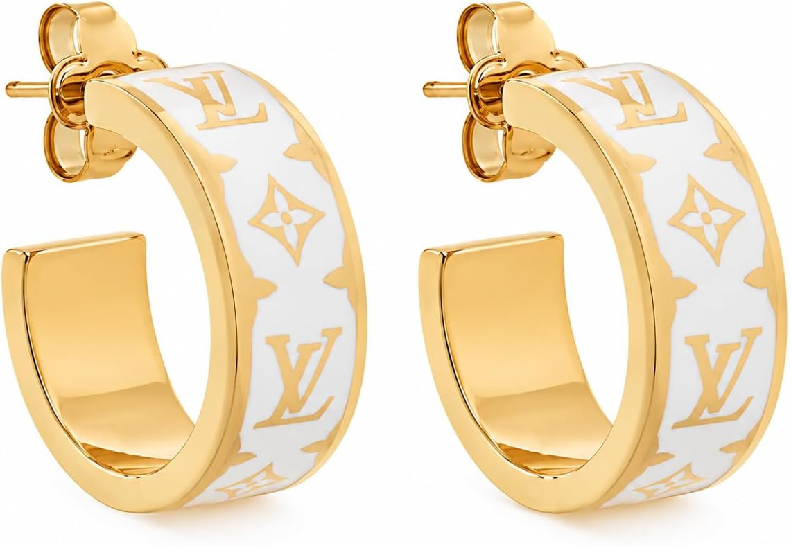 Gold White Enamel Hoop Earrings for Women, Small Chunky Open Hoops, Lightweight Fashion Jewelry Gifts | Amazon (US)