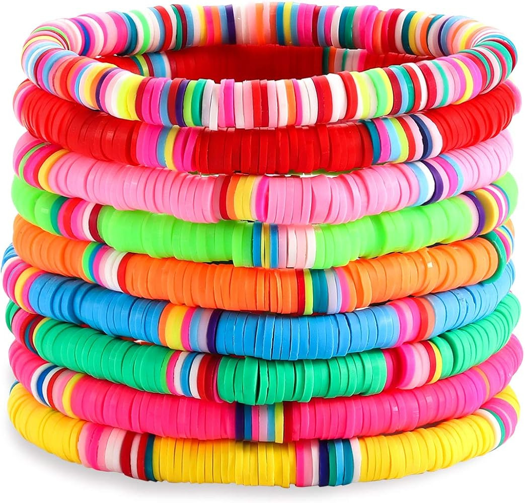 Surfer Heishi Bracelets For Woman Rainbow African Vinyl Beaded Bracelets Lightweight Stackable La... | Amazon (US)