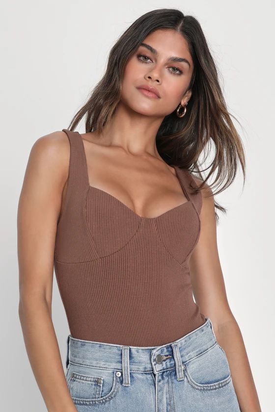 Passionate Pursuit Brown Ribbed Sleeveless Bustier Bodysuit | Lulus (US)