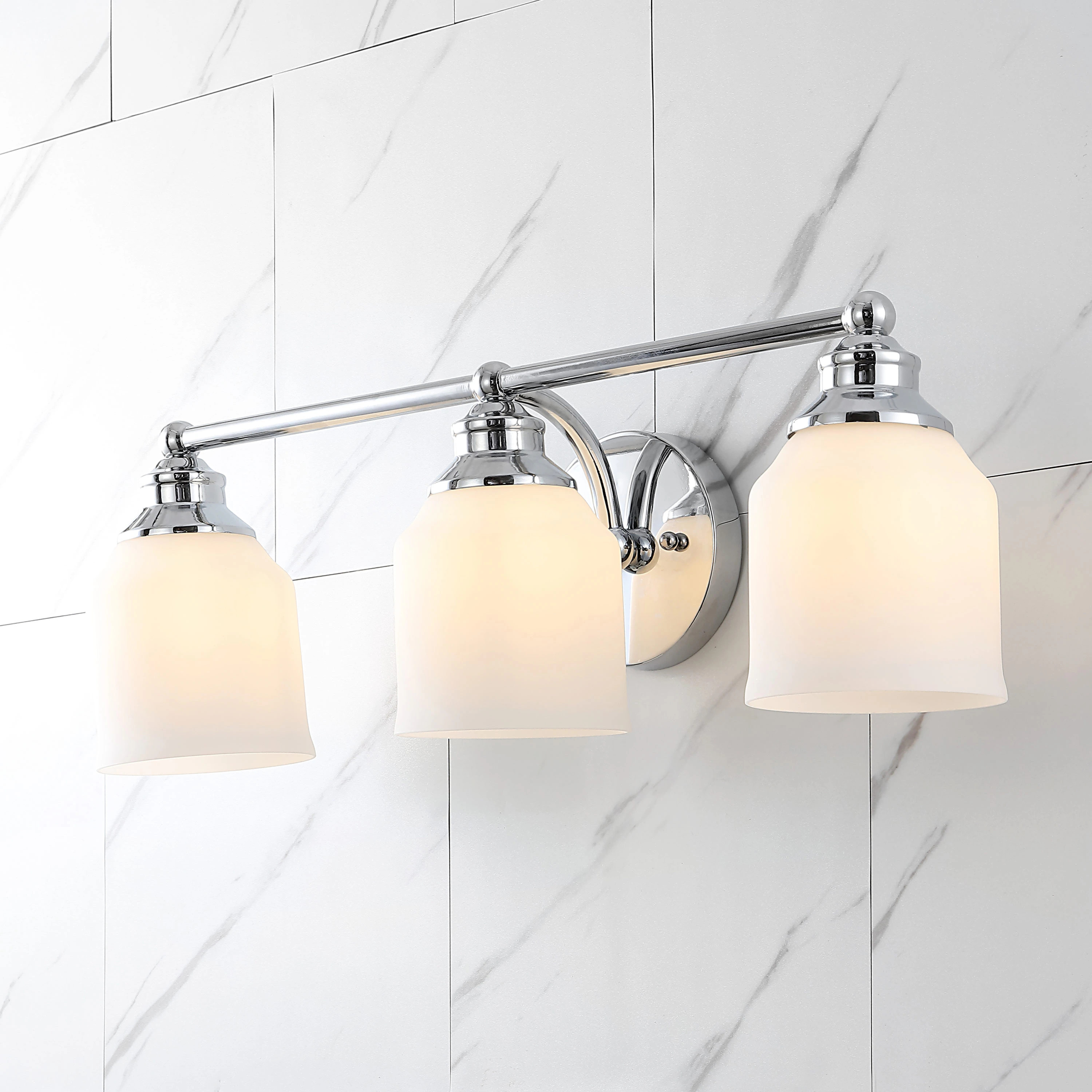 JONATHAN Y Lydia Iron/Frosted Glass Farmhouse Classic 24-in 3 Light Polished Chrome French country/cottage Bathroom Vanity light one_size | JYL7551A | Lowe's