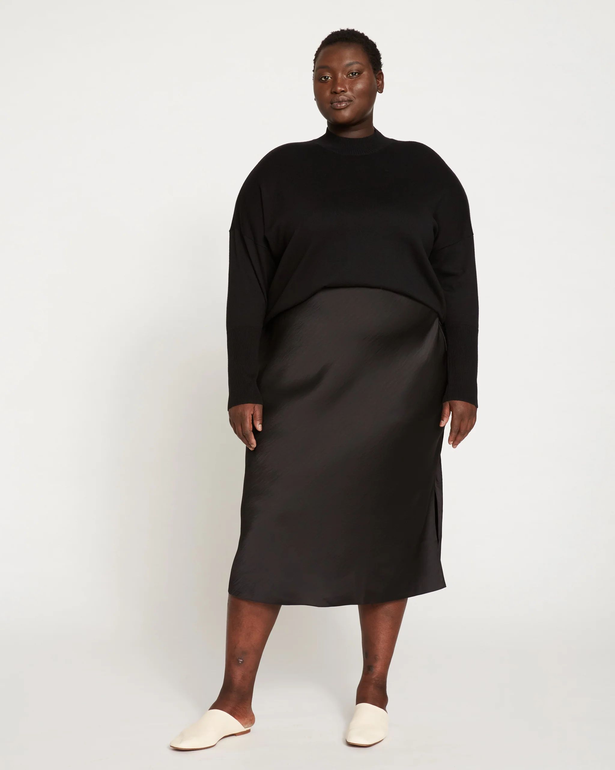 Diane Satin Midi Bias Skirt - Black | Universal Standard