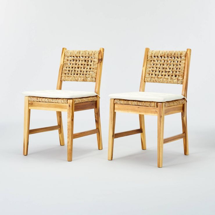 2pk Temescal Valley Wood and Woven Dining Chairs with Cushion Cream - Threshold&#8482; designed w... | Target