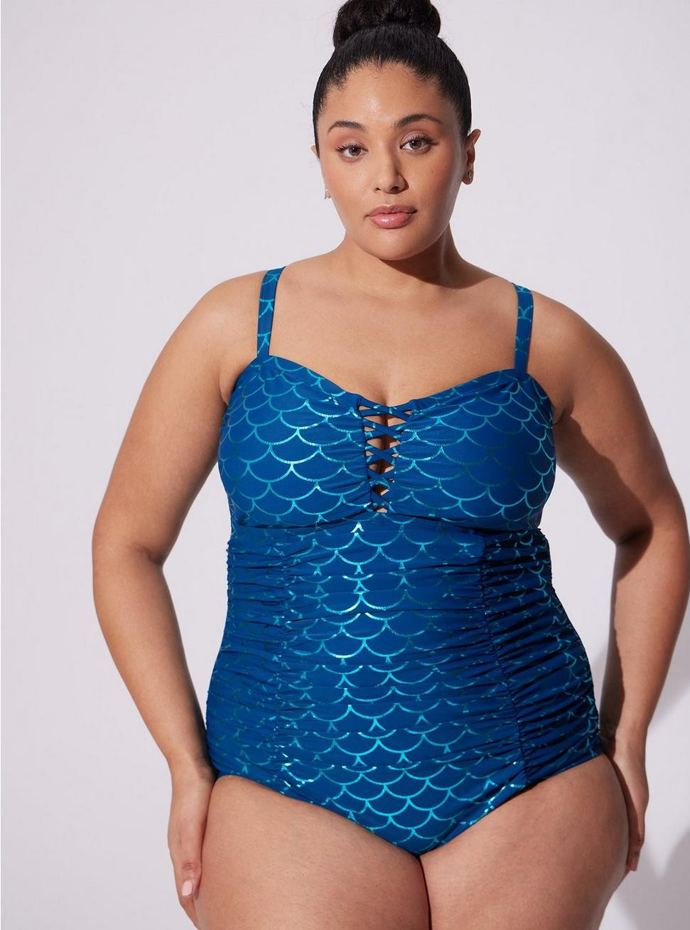 Slim Fix Wireless Lattice Front One Piece Swimsuit | Torrid (US & Canada)