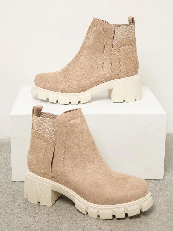 Faux Suede Notched Elastic Back Chelsea Booties | SHEIN