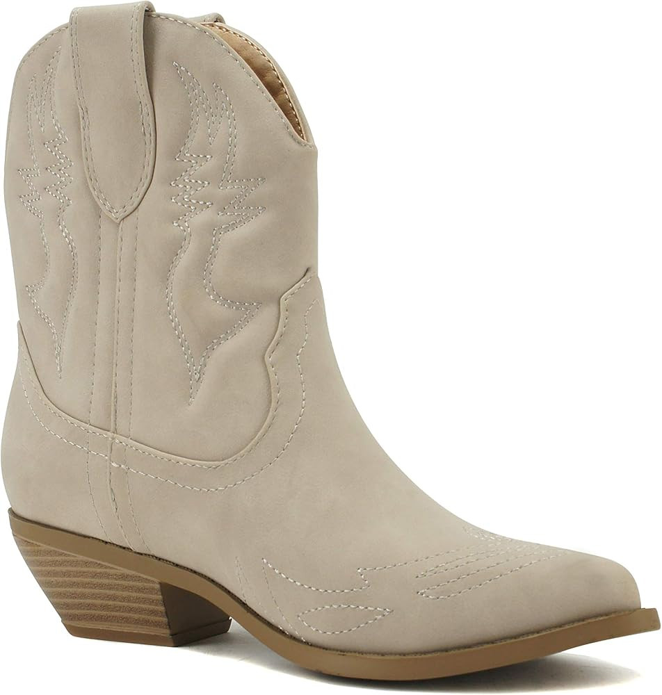 SODA RIGGING ~ Women Western Stitched Pointe Toe Low Heel Ankle Mid Shaft Boots | Amazon (US)