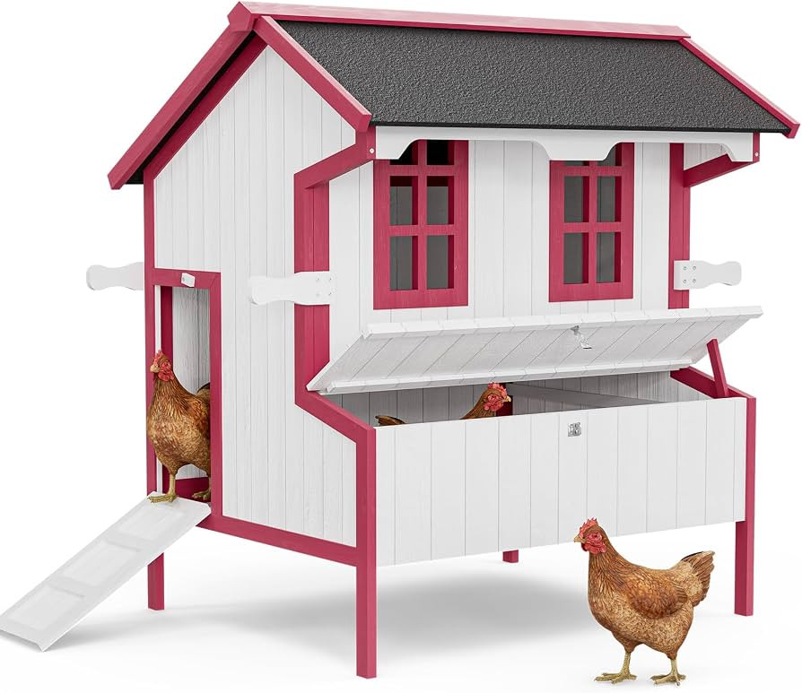 Chicken Coop with Nesting Box, Wooden Outdoor Chicken Hen House with Leakproof Pull-on Tray, Poul... | Amazon (US)