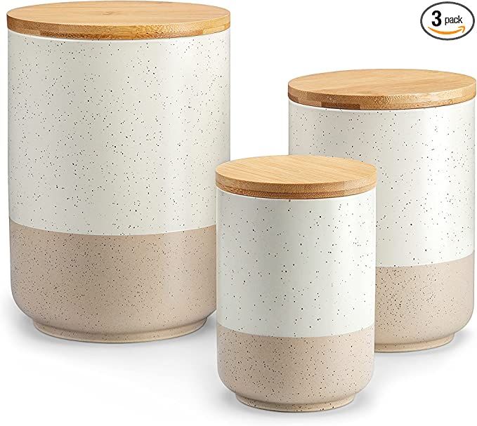 Amazon.com: vancasso Sabine Canister Sets for Kitchen Counter, Ceramic Food Storage Jars with Air... | Amazon (US)