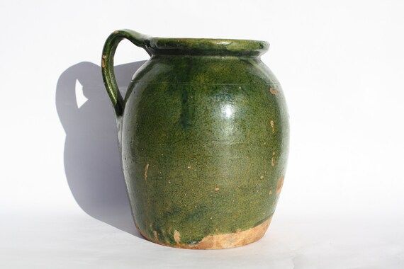 Antique Green Glazed Wine Pitcher from early 20th century, Antique Water Jug | Etsy (CAD)