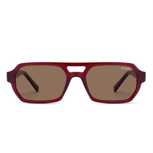 SOJOS Trendy TR90 Polarized Aviator Sunglasses for Women Men,Retro Rectangle Shades Sun Glasses SJ2683 Red Frame Brown Lens | Amazon (US)