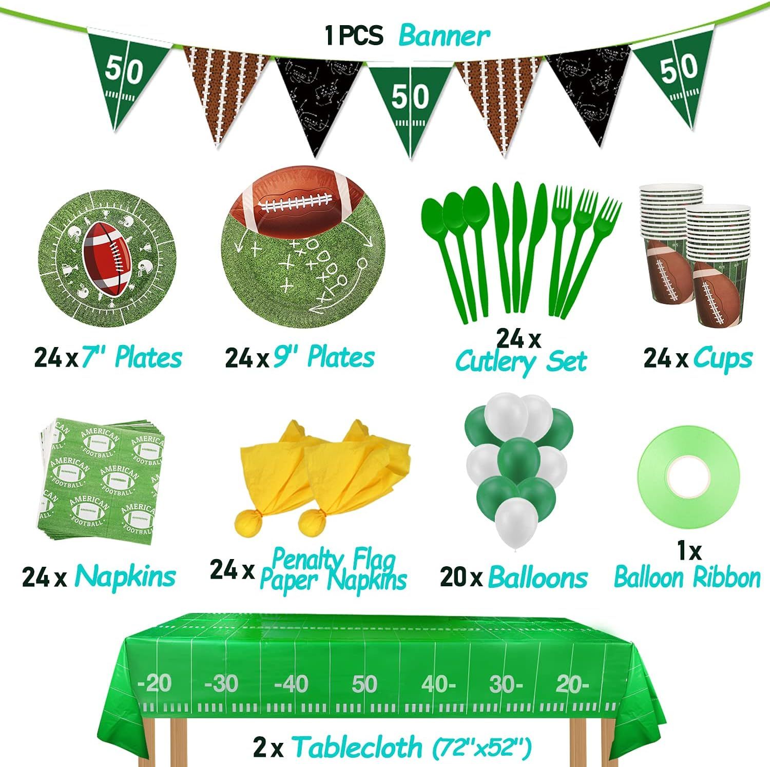 Football Party Supplies and Decorations Set-Serves 24 Include Tablecloth,Plates, Flatware, Cups and  | Amazon (US)