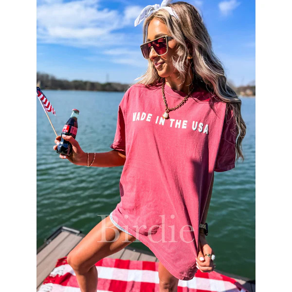 Made in USA Vinyl Graphic Tee on Crimson | Southern Roots Clothing Co.