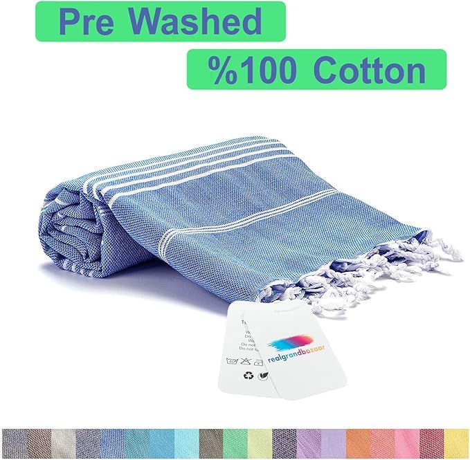 realgrandbazaar Pestemal Turkish Towel%100 Cotton - Pre Washed, More Softly 39 x 69 Peshtemal, Be... | Amazon (US)