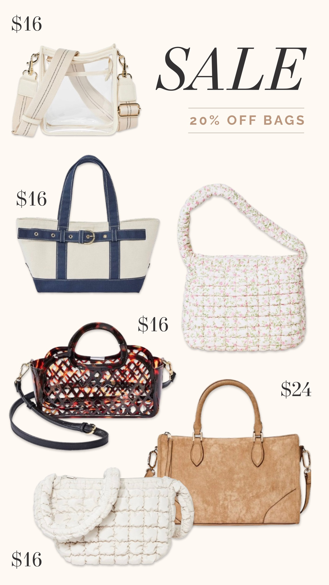 All bags are 20% off!

#LTKmomlife #LTKSaleAlert #LTKgrwm