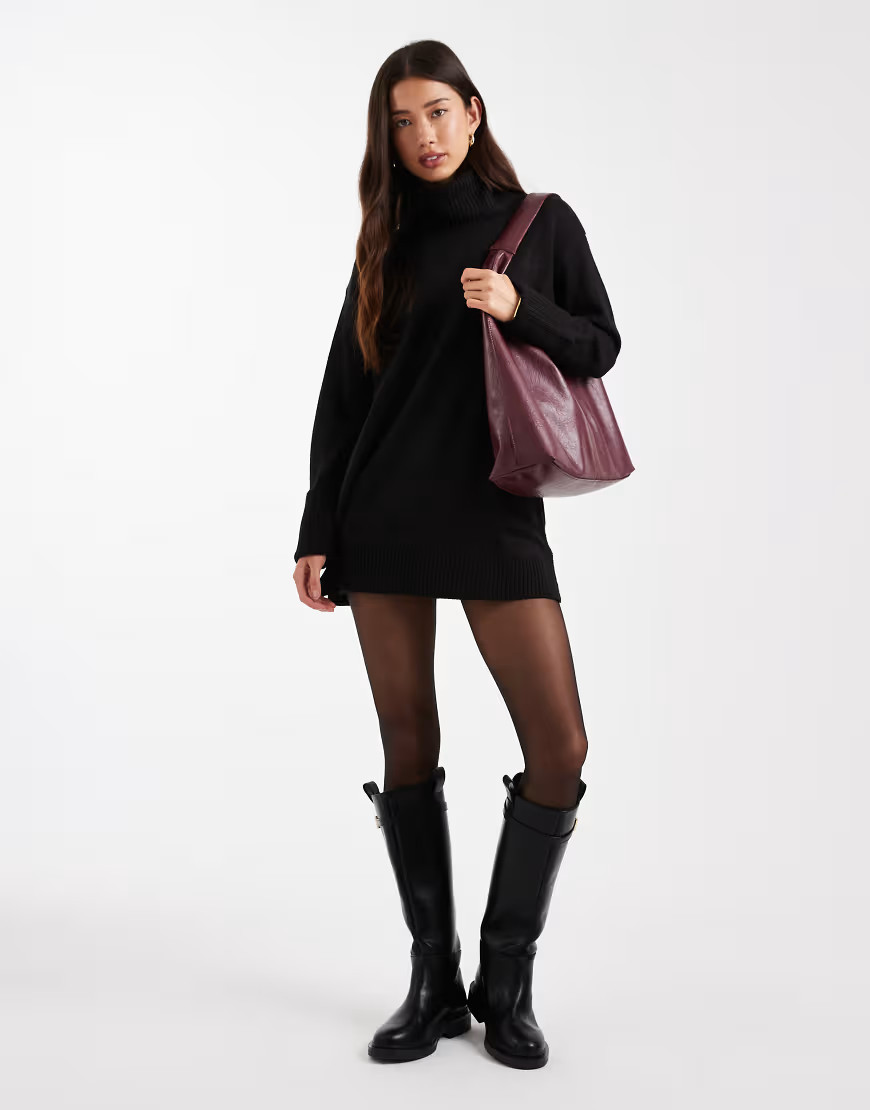 Brave Soul roll neck mini sweater dress in black | ASOS (Global)