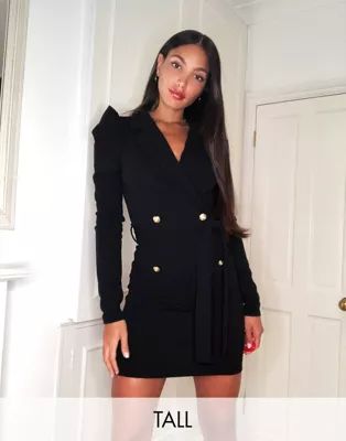 Outrageous Fortune Tall double breasted blazer dress in black | ASOS (Global)