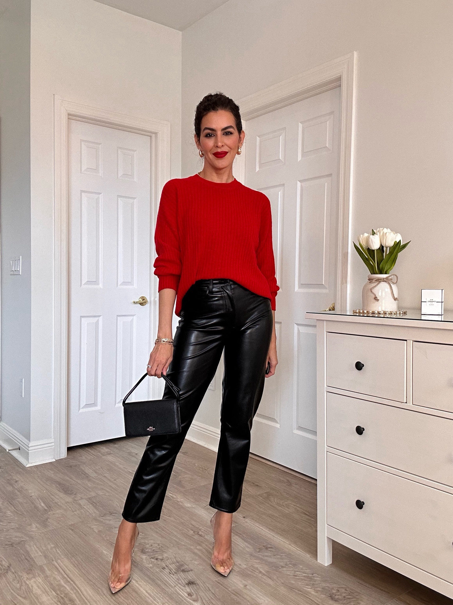 Wearing a size 25R in the faux leather pants. Bag is on sale! Shoes are tts. Sweater is old. Adding similar sweaters. Lipstick is feels so grand. 

Valentine’s Day outfits, date night outfits 

#LTKU #LTKstyletip #LTKSeasonal