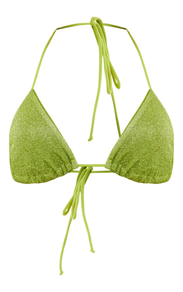 Olive Triangle Glitter Bikini Top | PrettyLittleThing UK