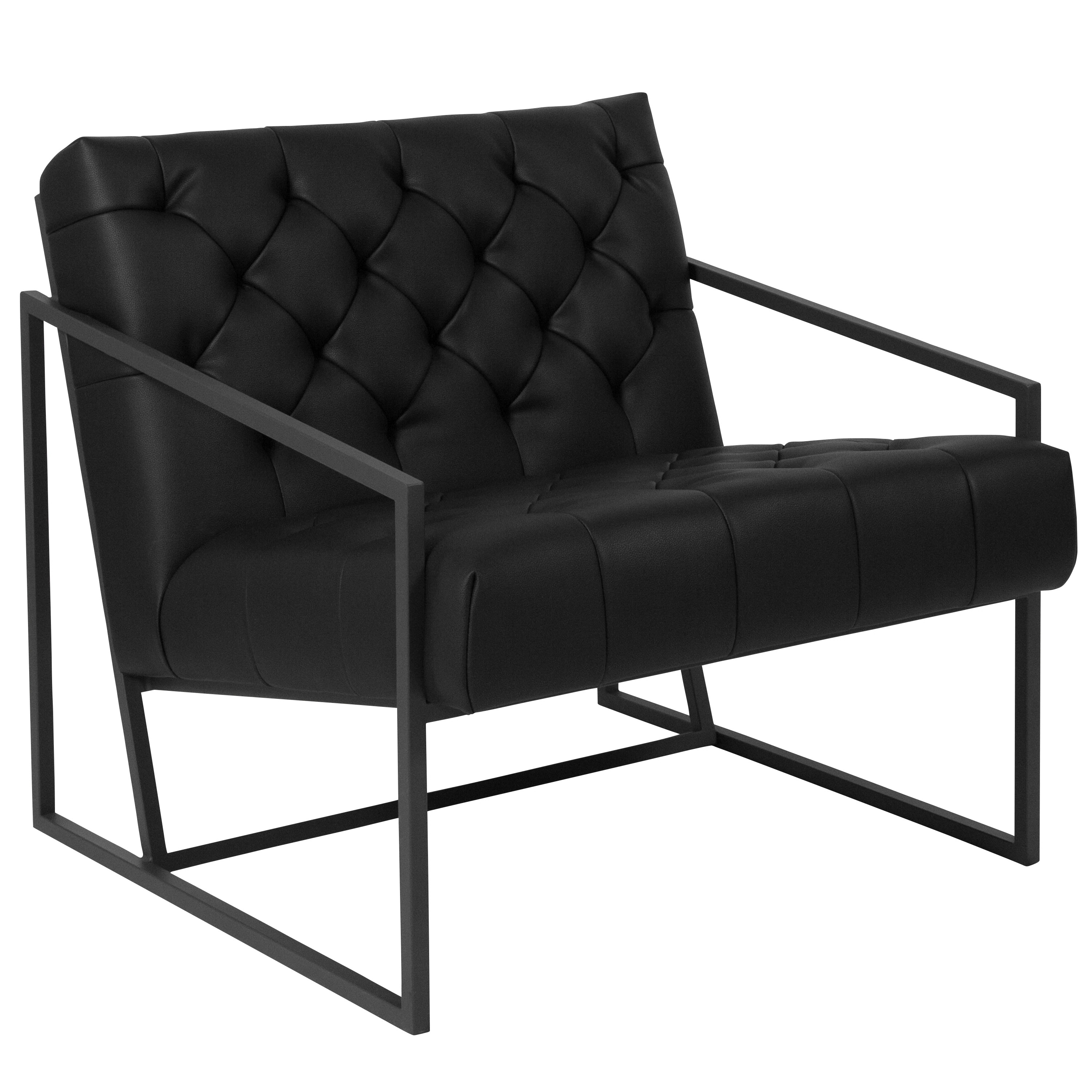 Merrick Lane Vienna Black Faux Leather Modern Lounge Chair With Tufted Seating and Dark Gray Metal Frame | 889142961666 | Lowe's