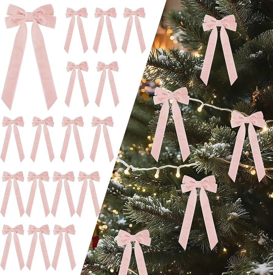 Senjie 16Pcs Velvet Ribbon Bows for Christmas Tree, Vintage Rustic Small Craft Bows Ornaments for... | Amazon (US)