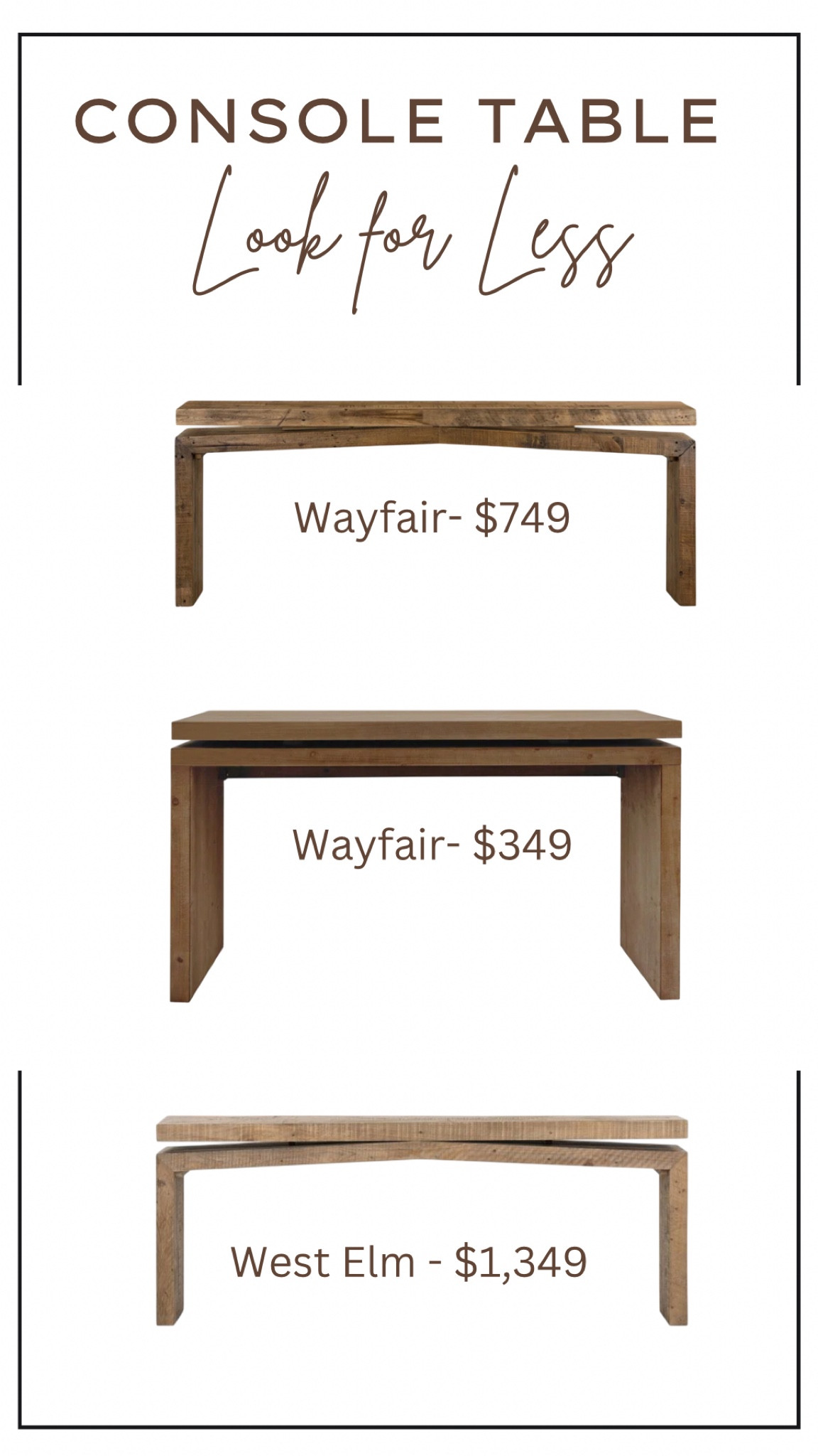 Loving these console tables! Such a unique and beautiful style offering clean lines and setting the trend.  West Elm being the priciest, and then Wayfair offering two more affordable options. They are ALL gorgeous !

#LTKHome